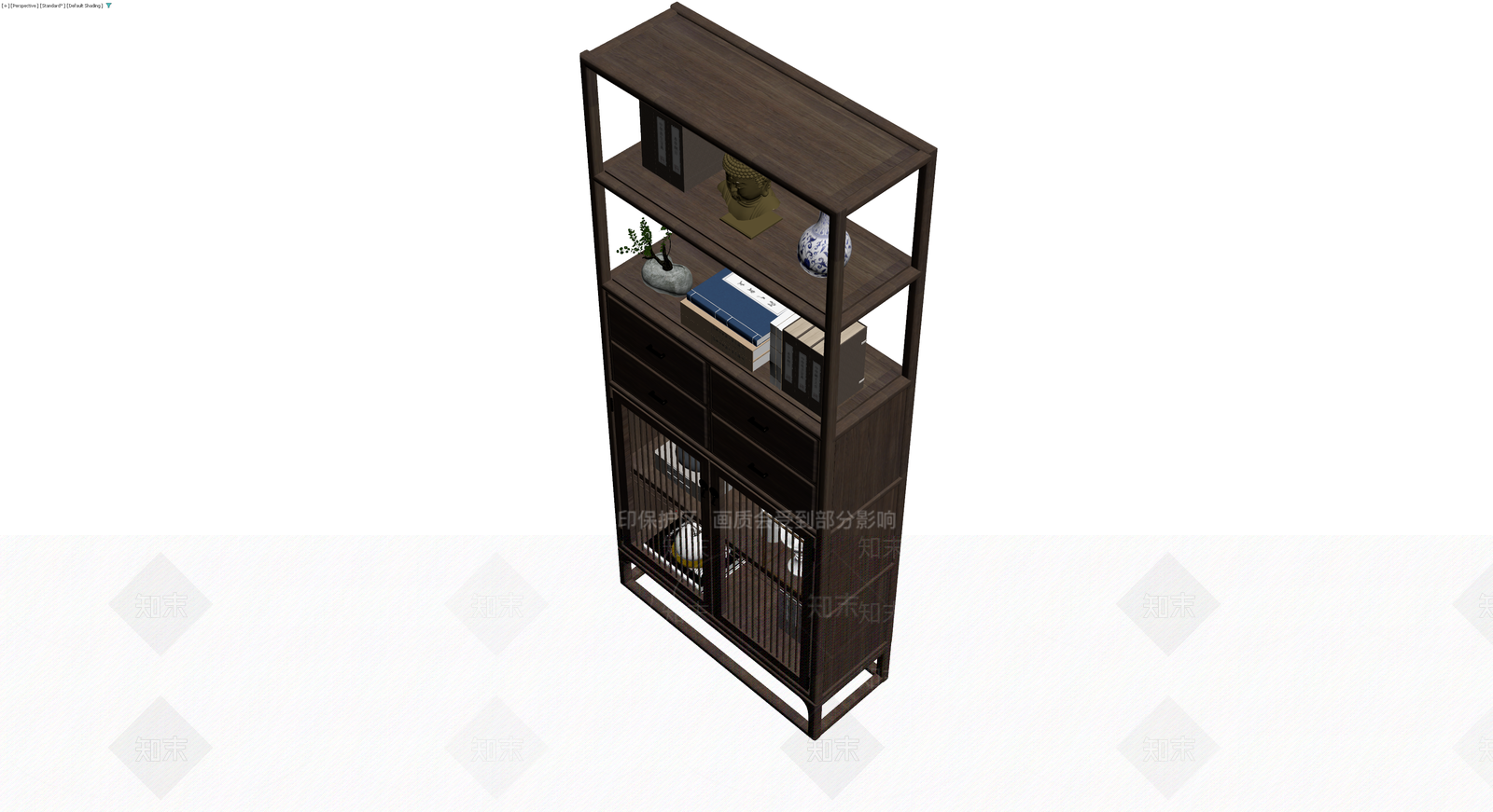 中式深色实木博古架3D模型下载【ID:1229647802】