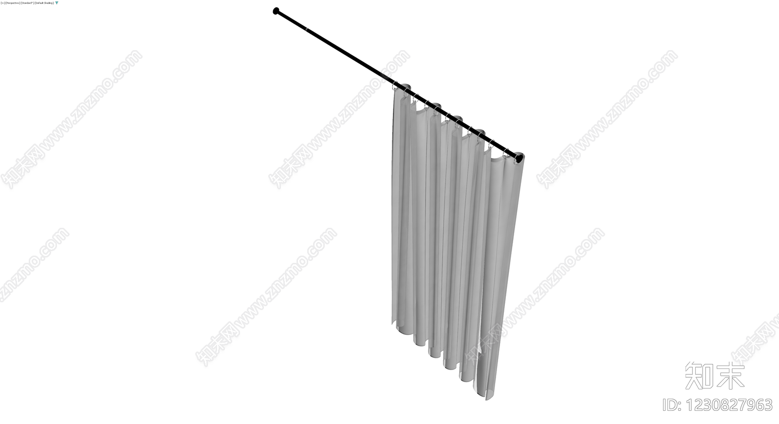 黑色杆白色布艺窗帘3D模型下载【ID:1230827963】