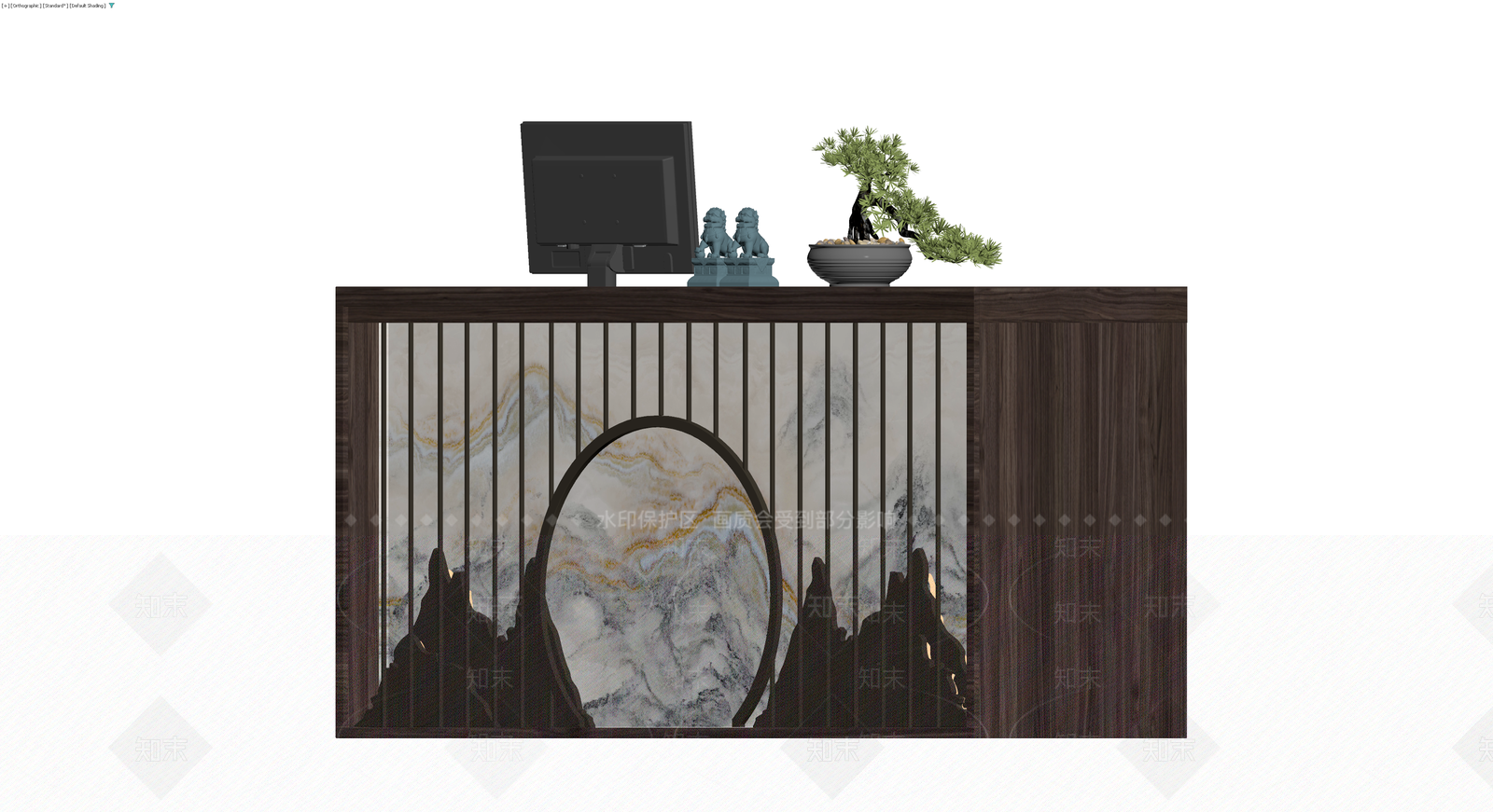 新中式山水纹接待台3D模型下载【ID:1230083917】