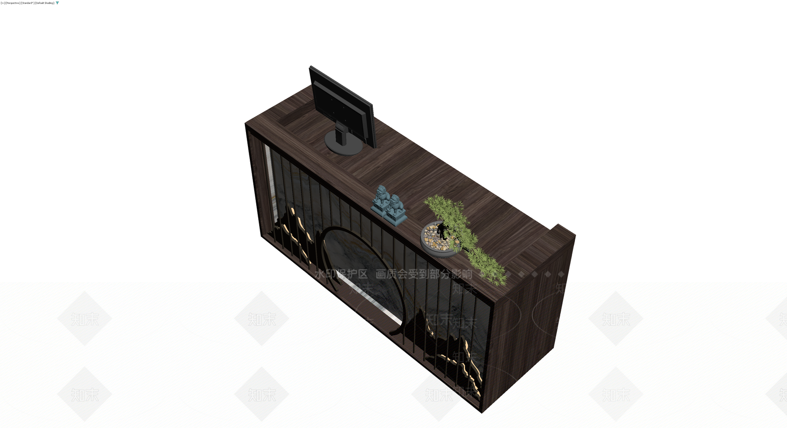 新中式山水纹接待台3D模型下载【ID:1230083917】