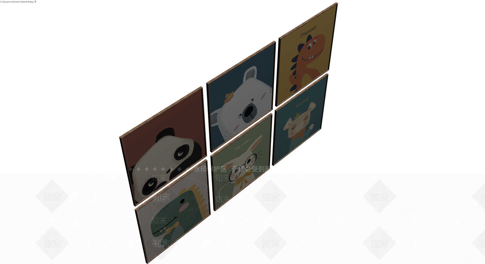 六幅卡通动物挂画组合3D模型下载【ID:1229908235】