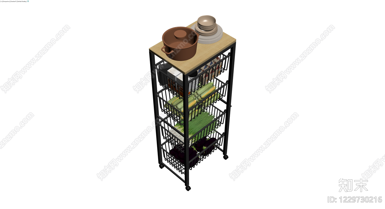 黑色多层置物架及收纳篮3D模型下载【ID:1229730216】