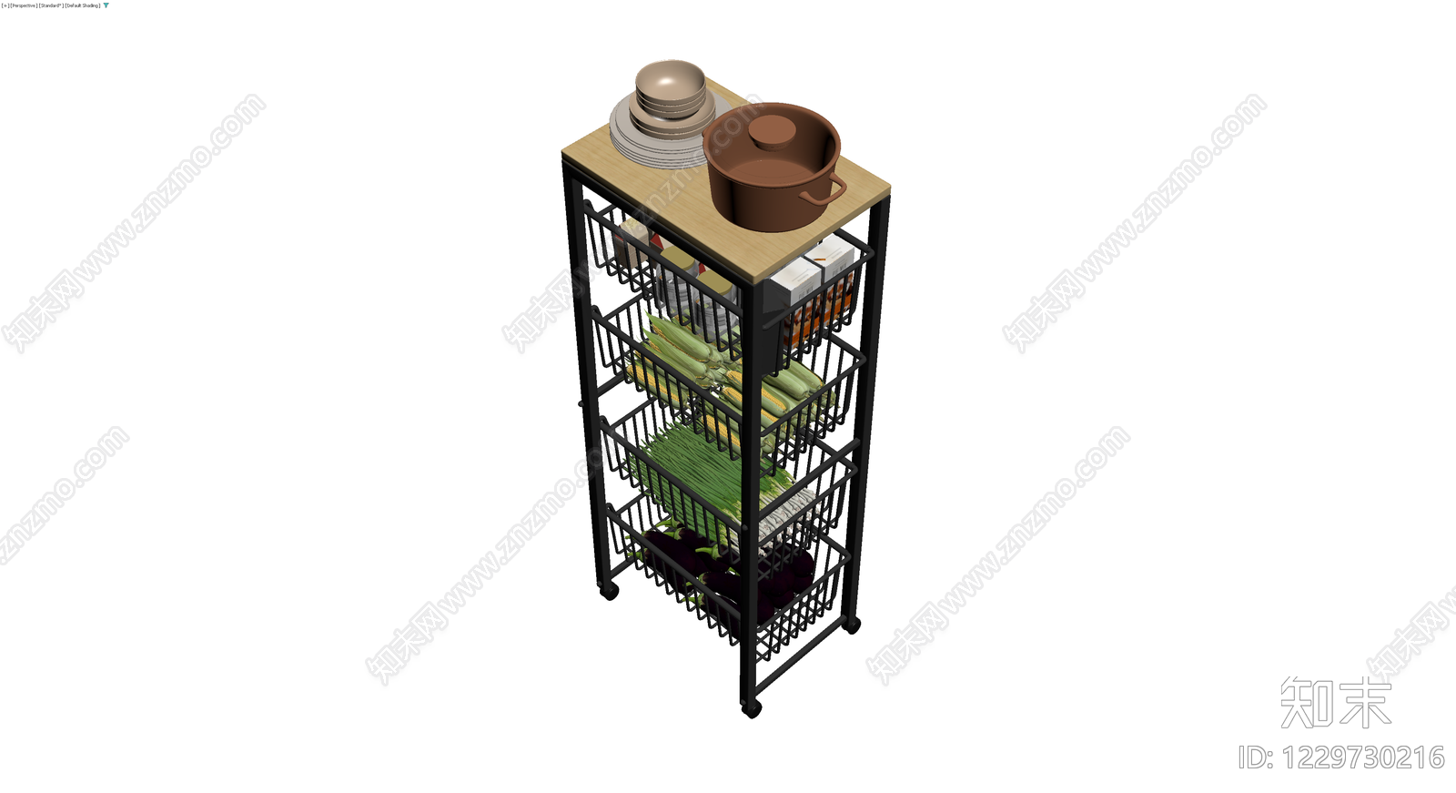 黑色多层置物架及收纳篮3D模型下载【ID:1229730216】