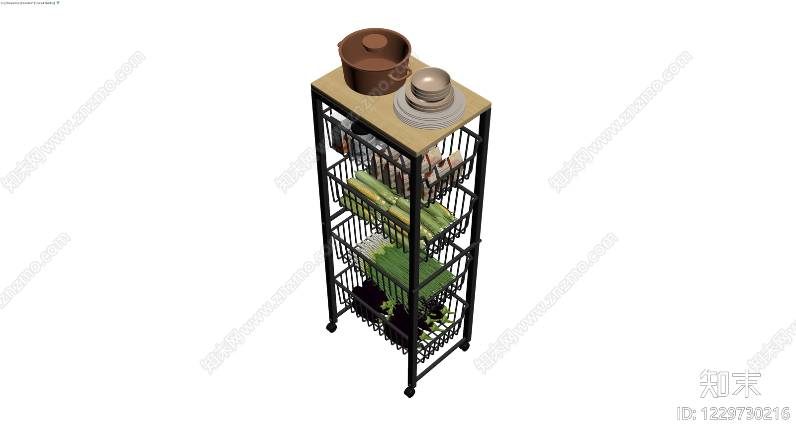 黑色多层置物架及收纳篮3D模型下载【ID:1229730216】