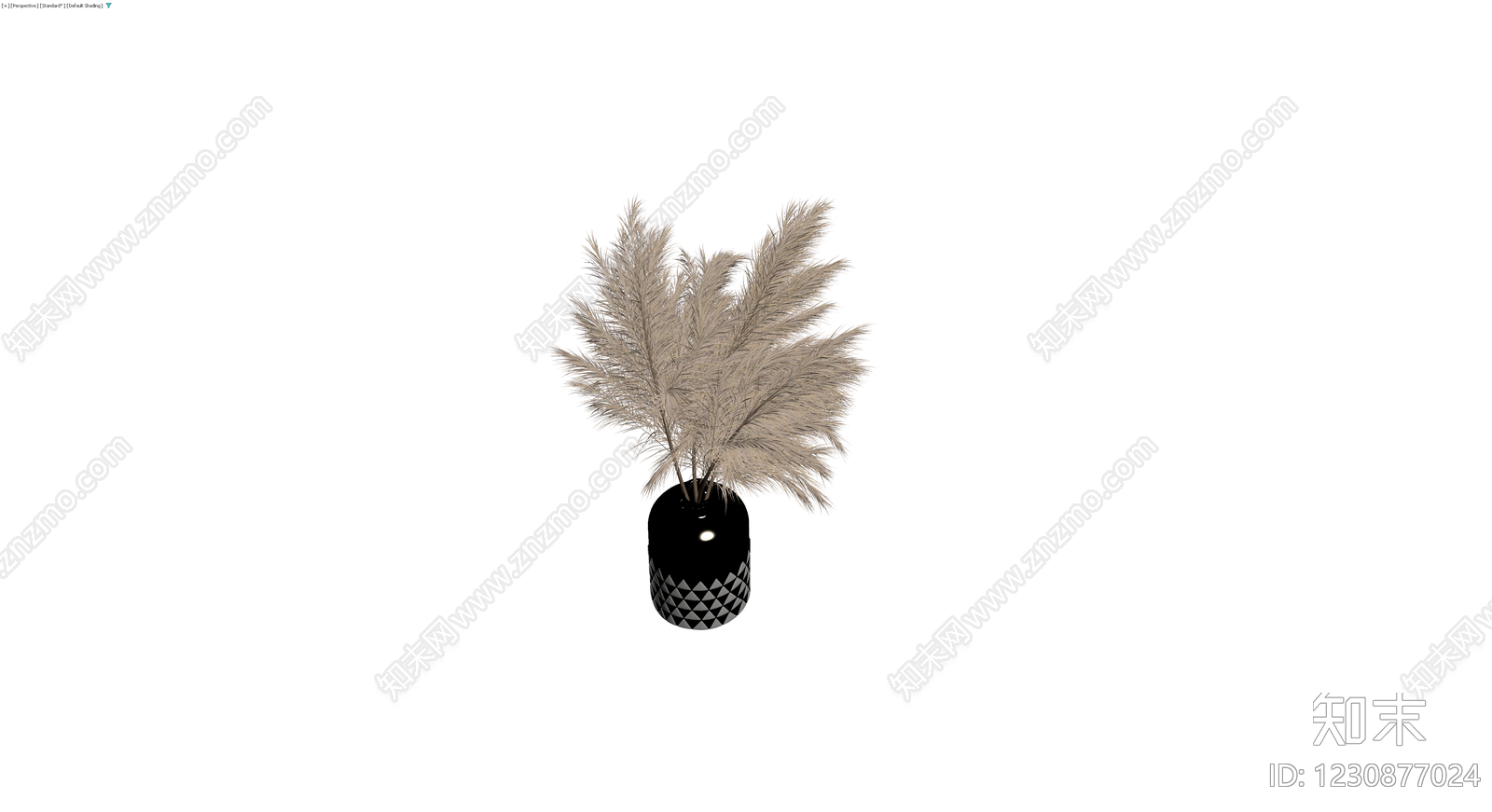 黑底三角纹花瓶配芦苇3D模型下载【ID:1230877024】