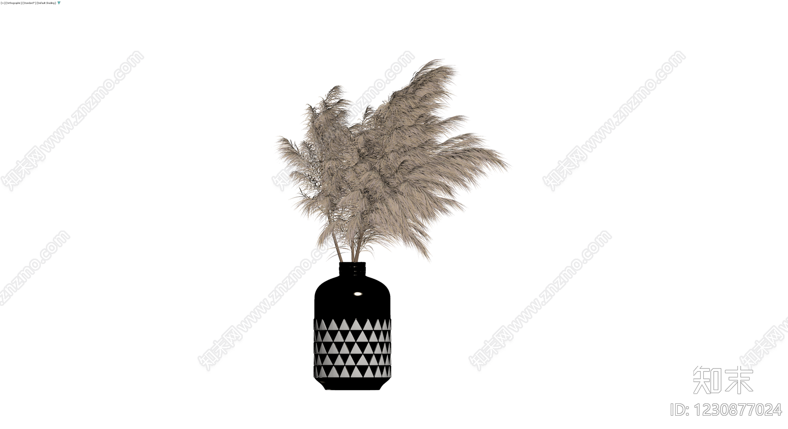 黑底三角纹花瓶配芦苇3D模型下载【ID:1230877024】