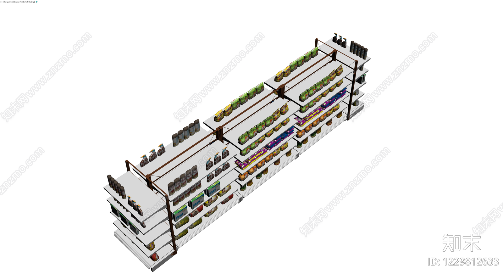 超市货架陈列组合3D模型下载【ID:1229812633】
