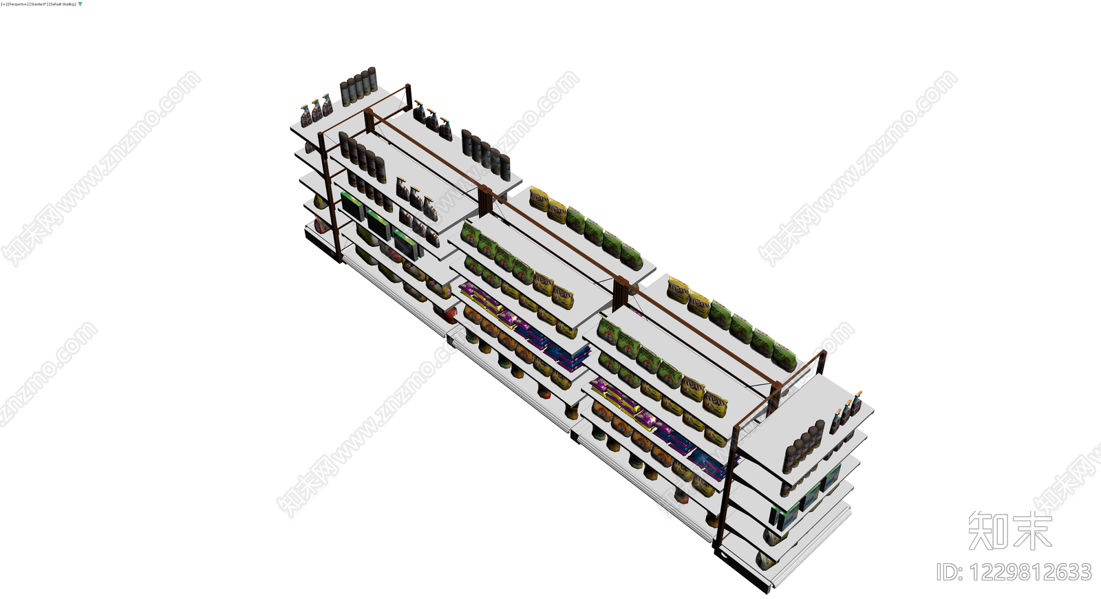 超市货架陈列组合3D模型下载【ID:1229812633】