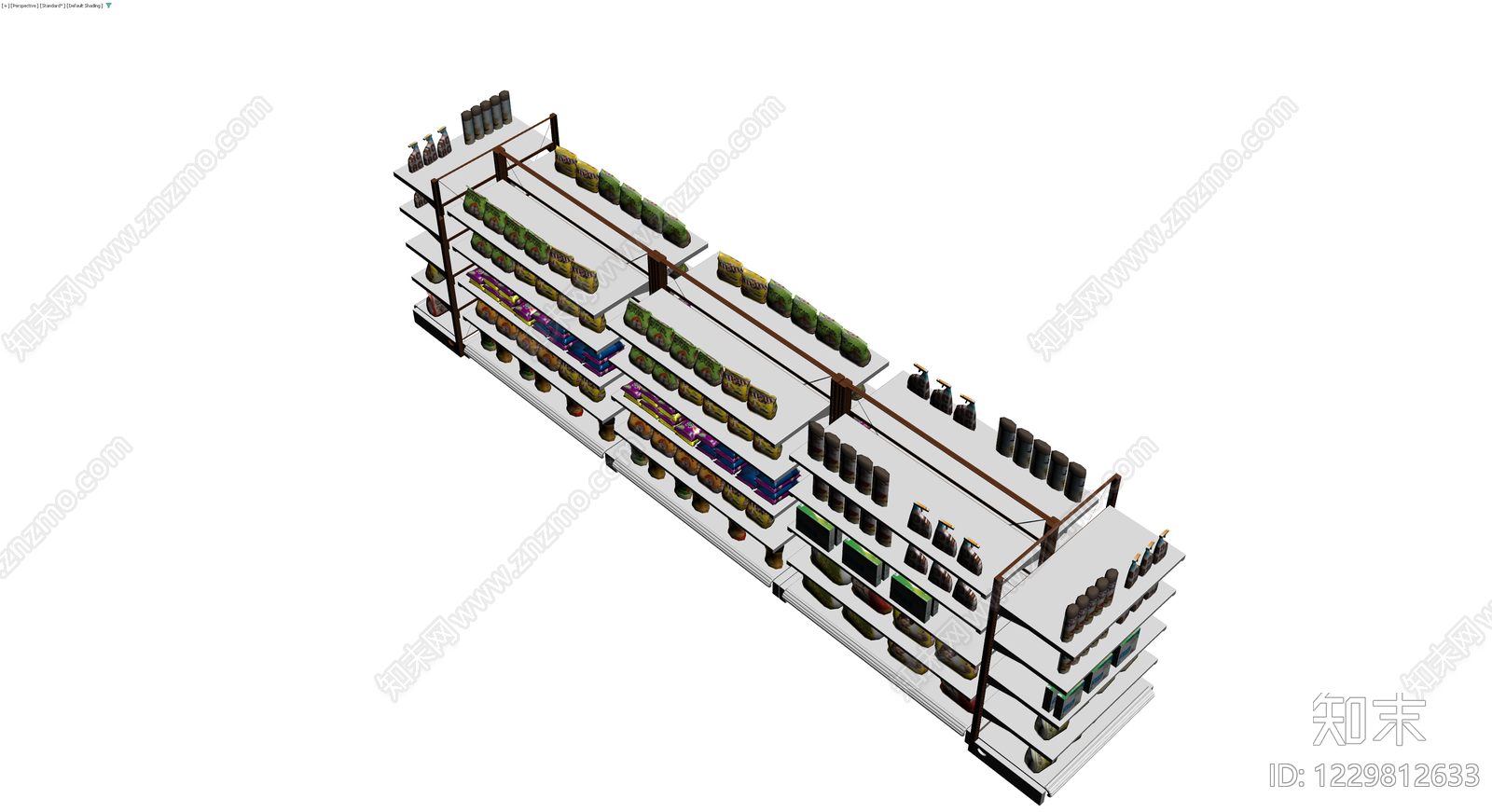 超市货架陈列组合3D模型下载【ID:1229812633】