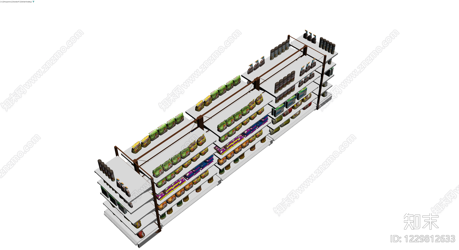 超市货架陈列组合3D模型下载【ID:1229812633】