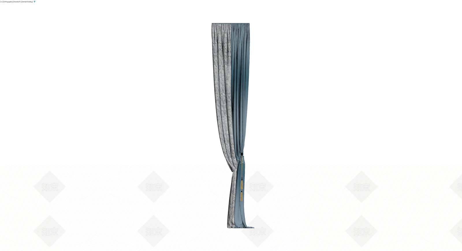 蓝灰双色布艺窗帘3D模型下载【ID:1229915948】