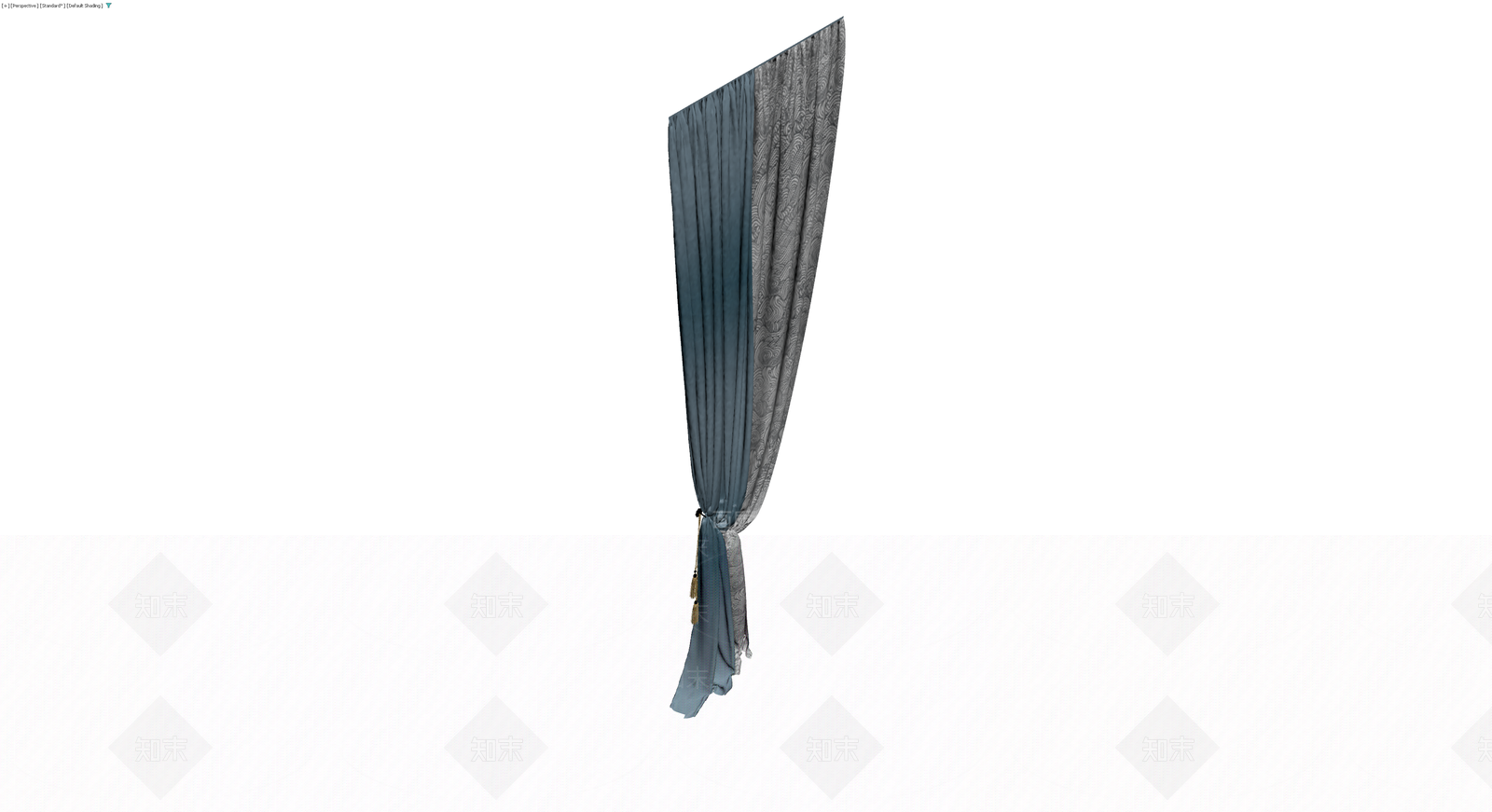 蓝灰双色布艺窗帘3D模型下载【ID:1229915948】