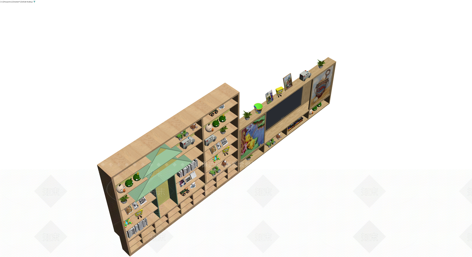 组合电视柜与书架3D模型下载【ID:1230375295】