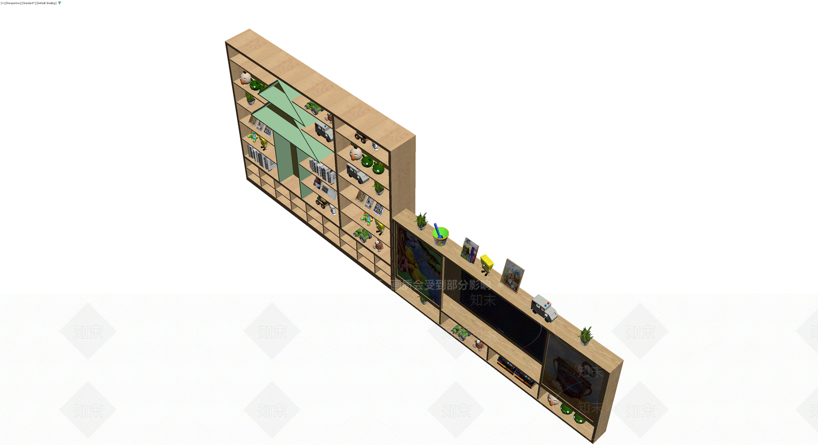 组合电视柜与书架3D模型下载【ID:1230375295】