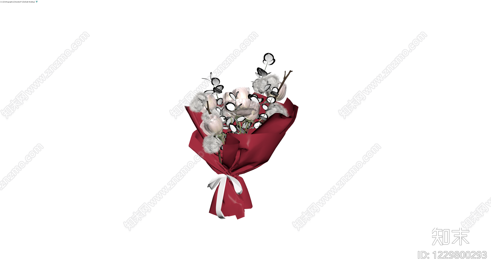 红纸包装花束组合3D模型下载【ID:1229800293】