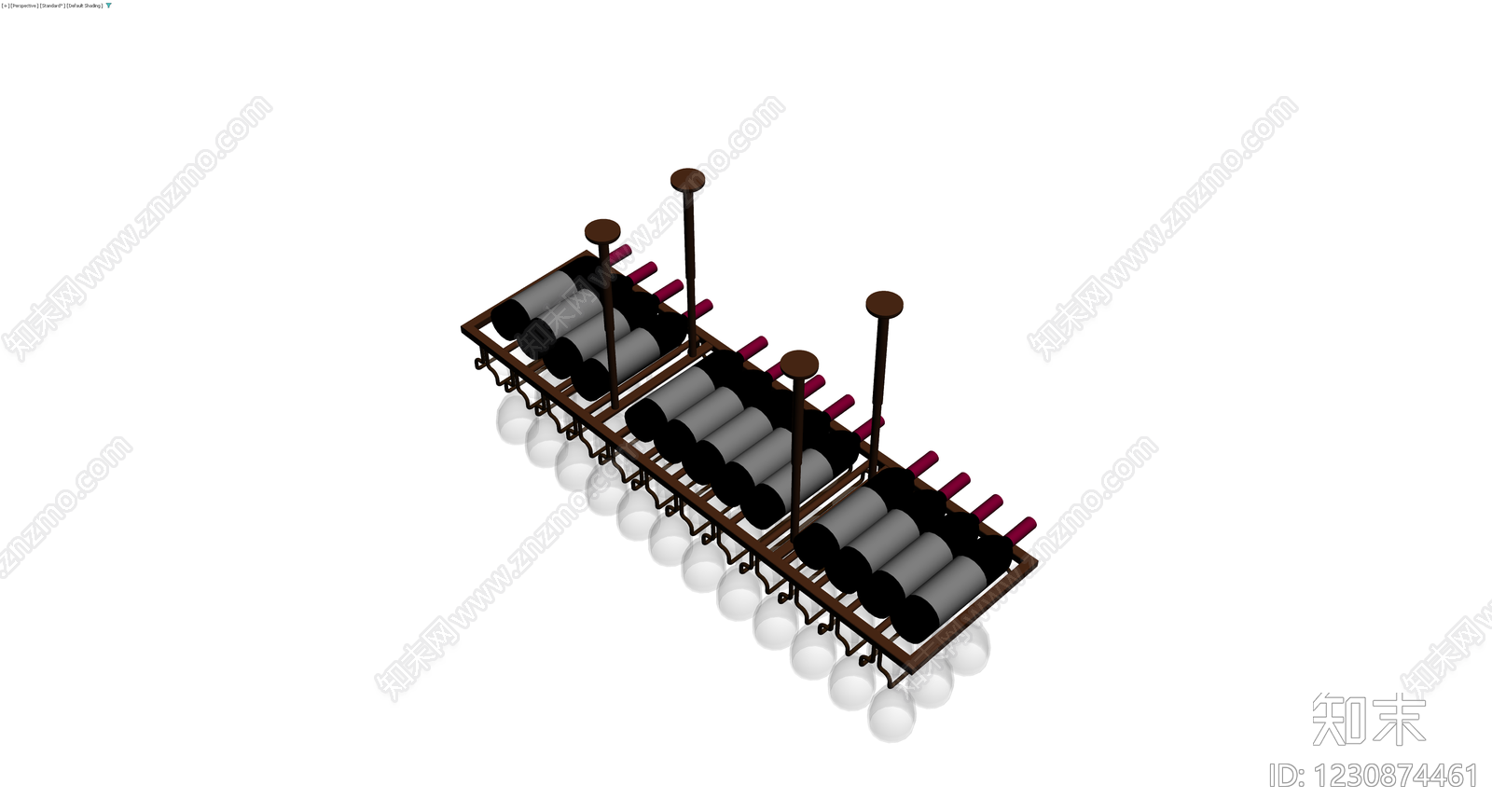 红酒架与酒杯组合3D模型下载【ID:1230874461】