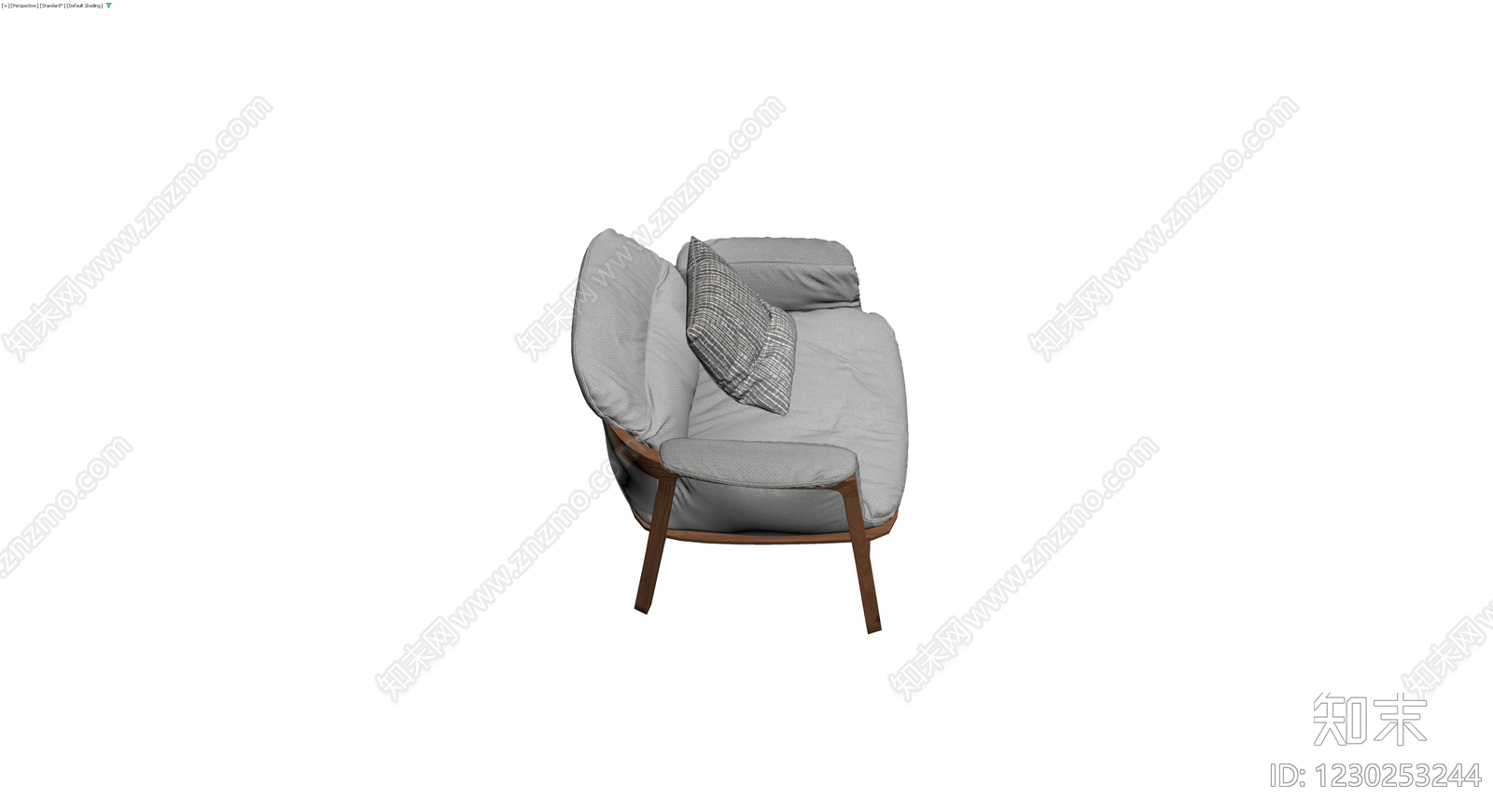 实木框架灰色布艺单人沙发3D模型下载【ID:1230253244】