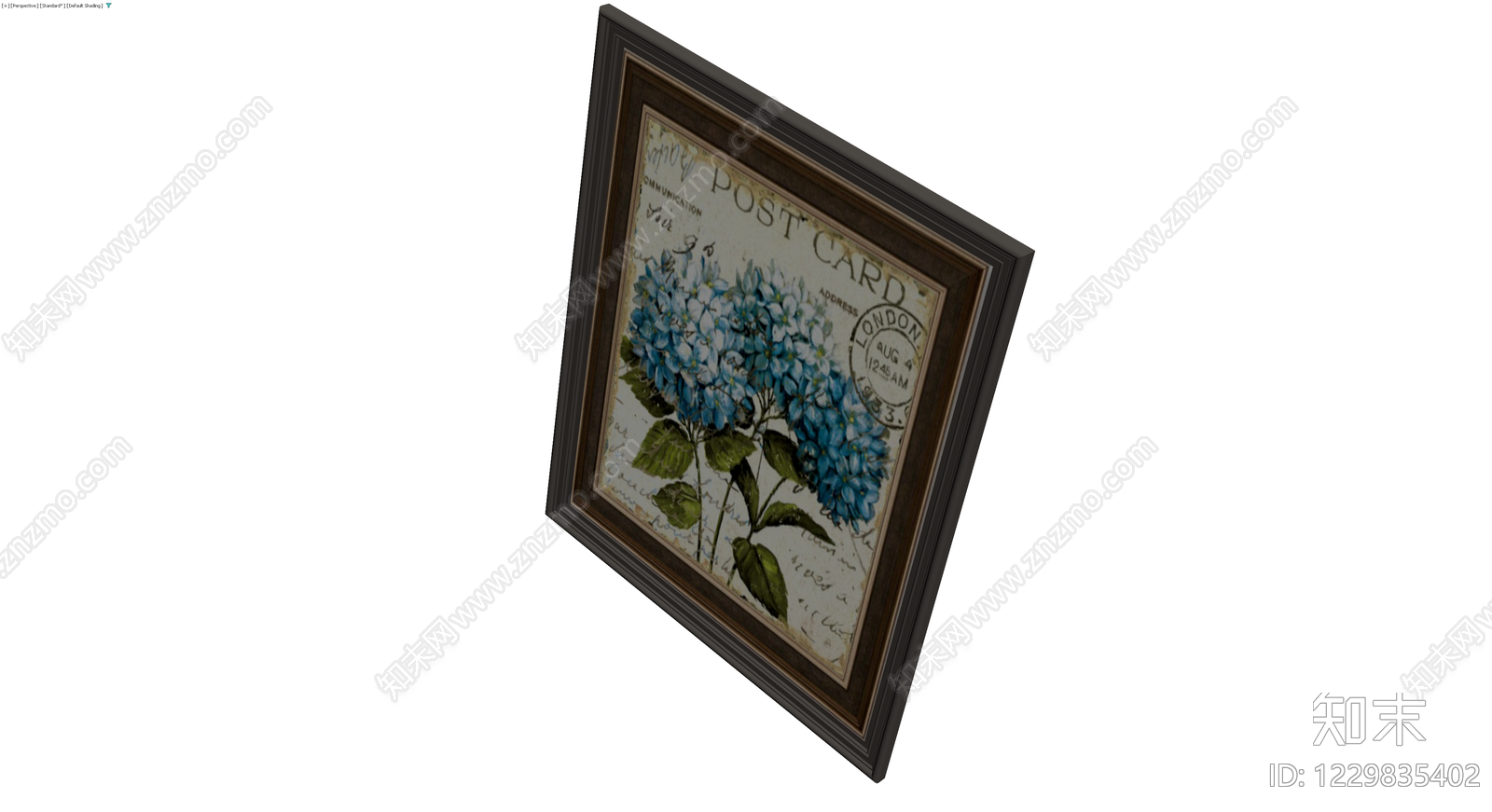 复古蓝绣球花装饰画3D模型下载【ID:1229835402】