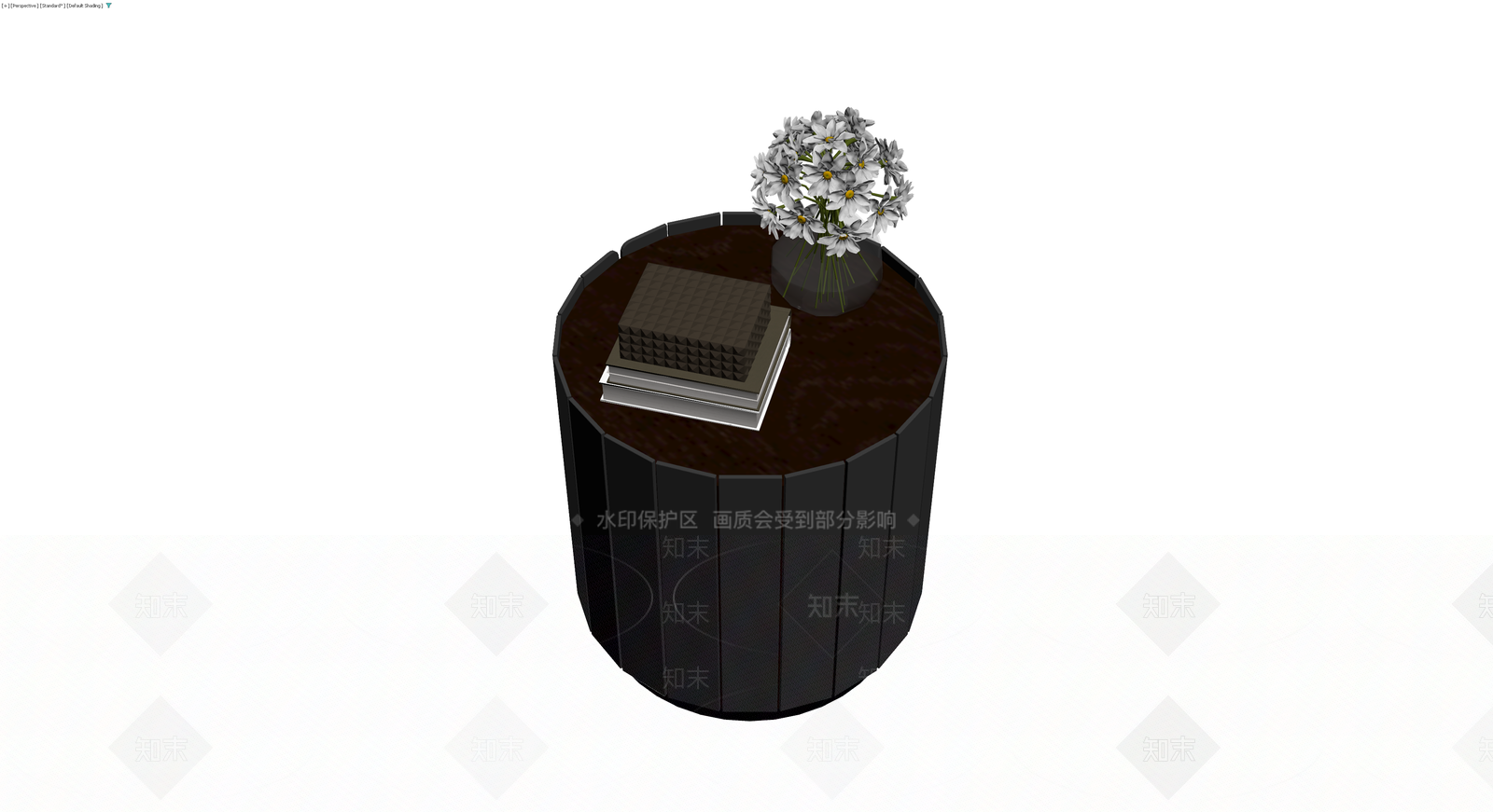 深色木纹圆柜配摆件3D模型下载【ID:1229918615】