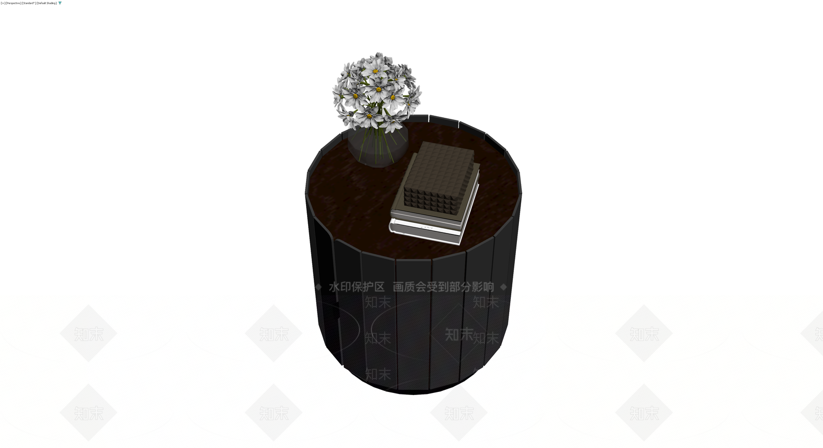 深色木纹圆柜配摆件3D模型下载【ID:1229918615】