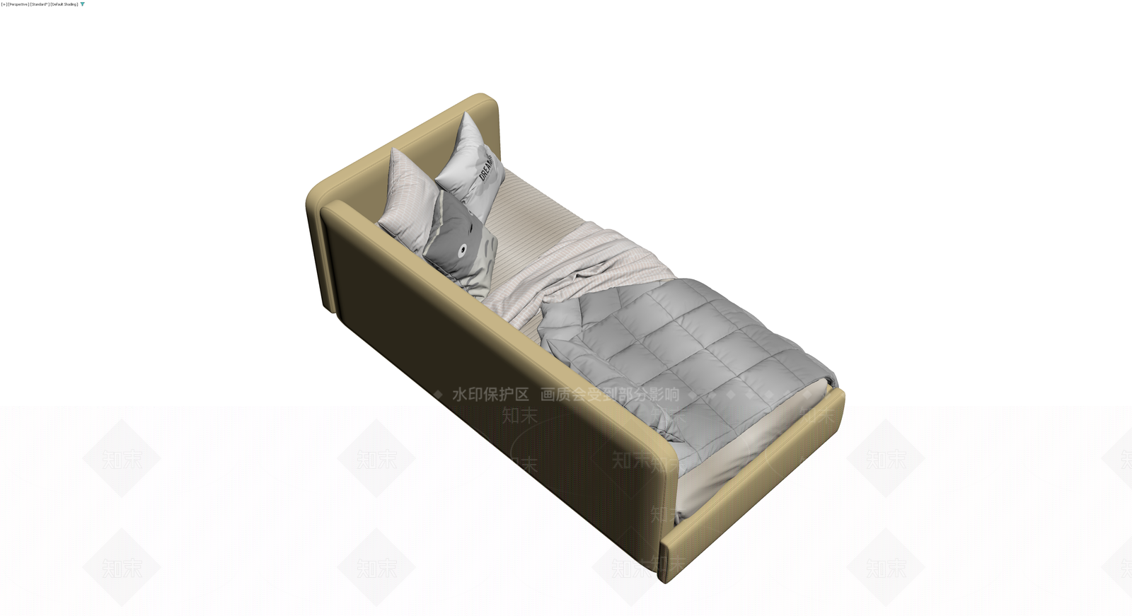 米色双人床及床品组合3D模型下载【ID:1229885865】