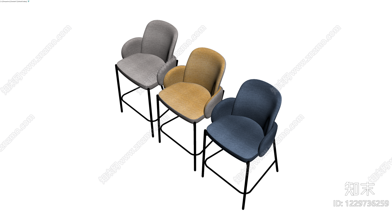 三色软包高脚椅组合3D模型下载【ID:1229736259】