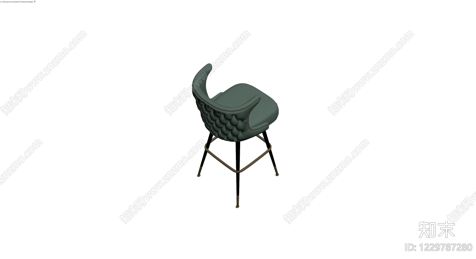 墨绿色软包高脚椅3D模型下载【ID:1229787280】