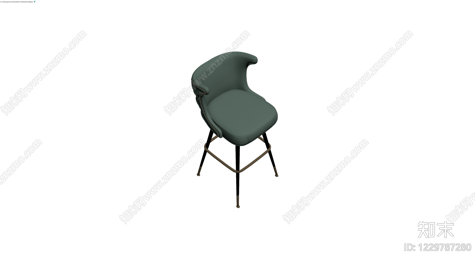 墨绿色软包高脚椅3D模型下载【ID:1229787280】