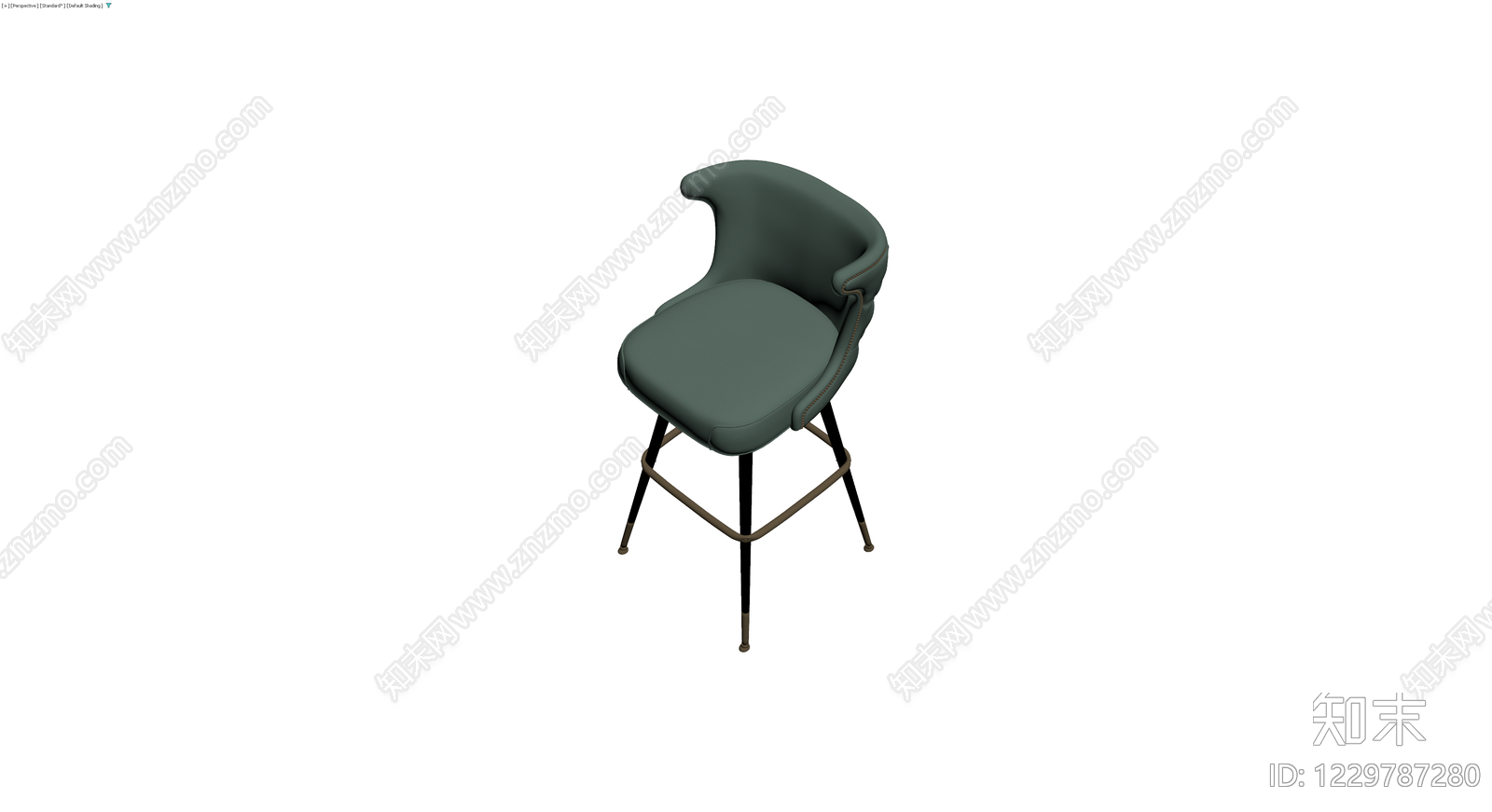 墨绿色软包高脚椅3D模型下载【ID:1229787280】