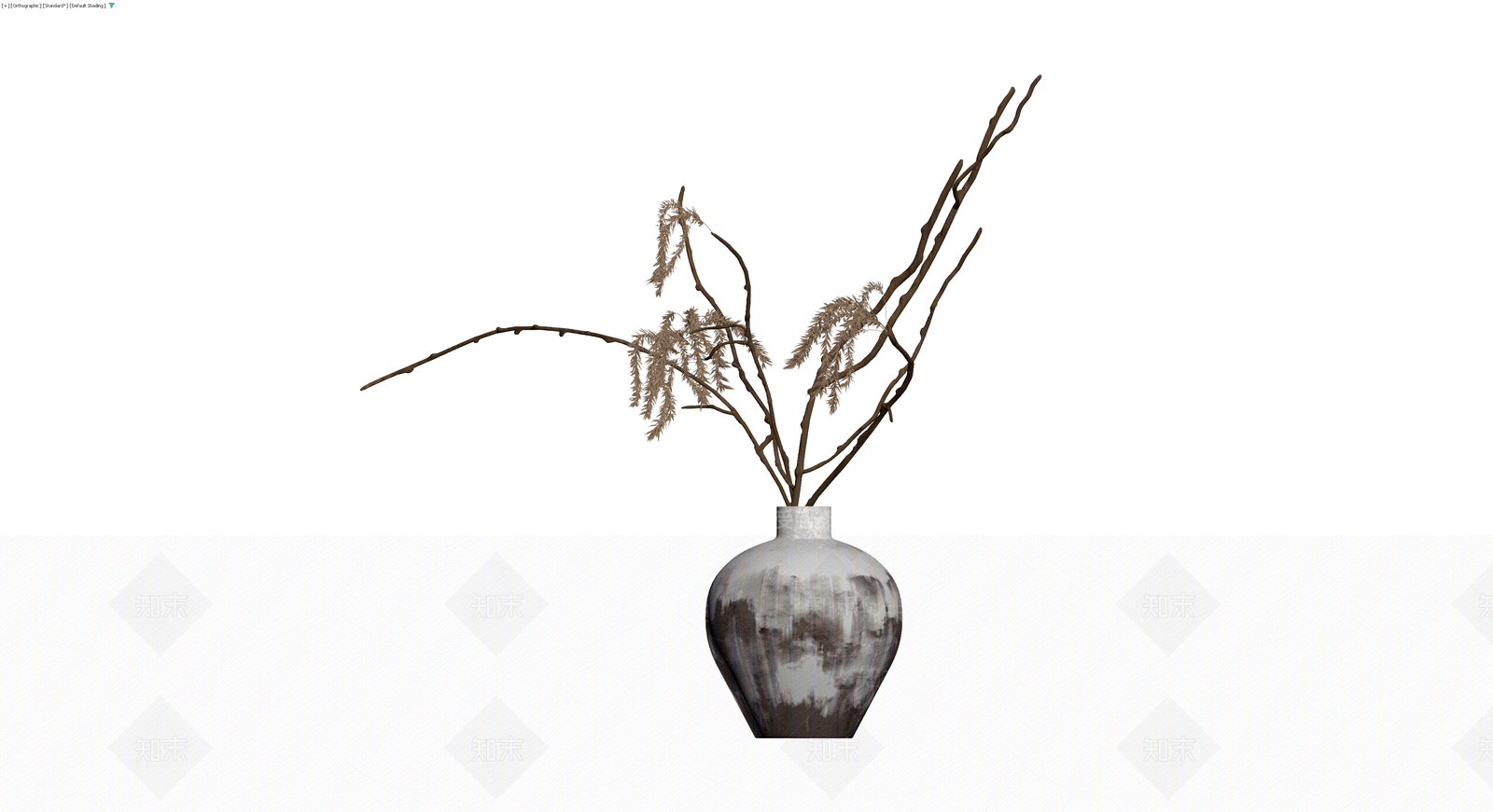 陶瓷花瓶配干枝装饰3D模型下载【ID:1230776470】