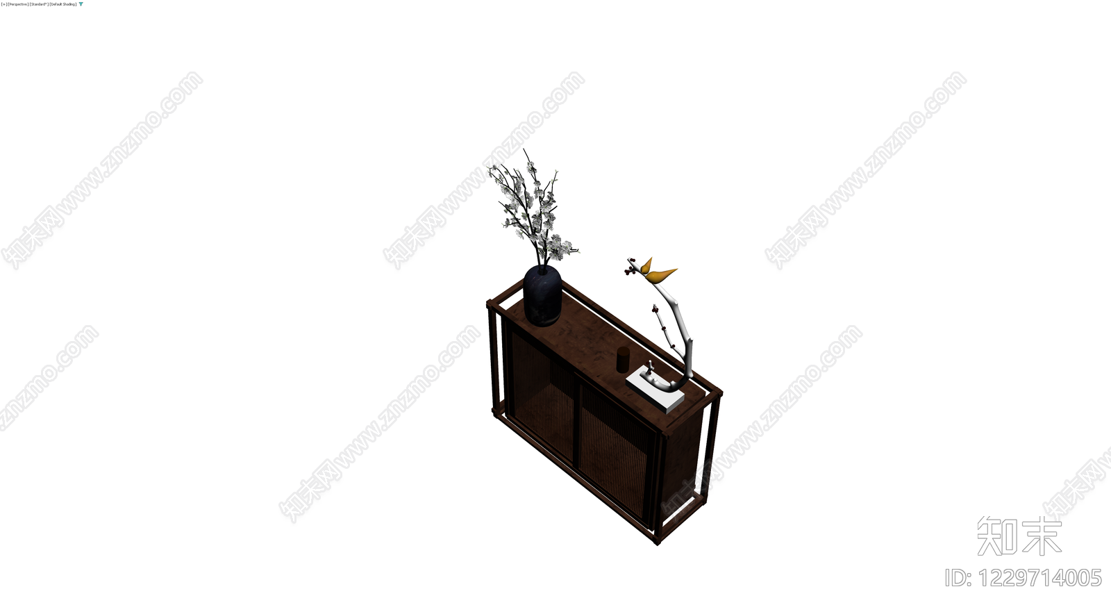 中式边柜与摆件组合3D模型下载【ID:1229714005】