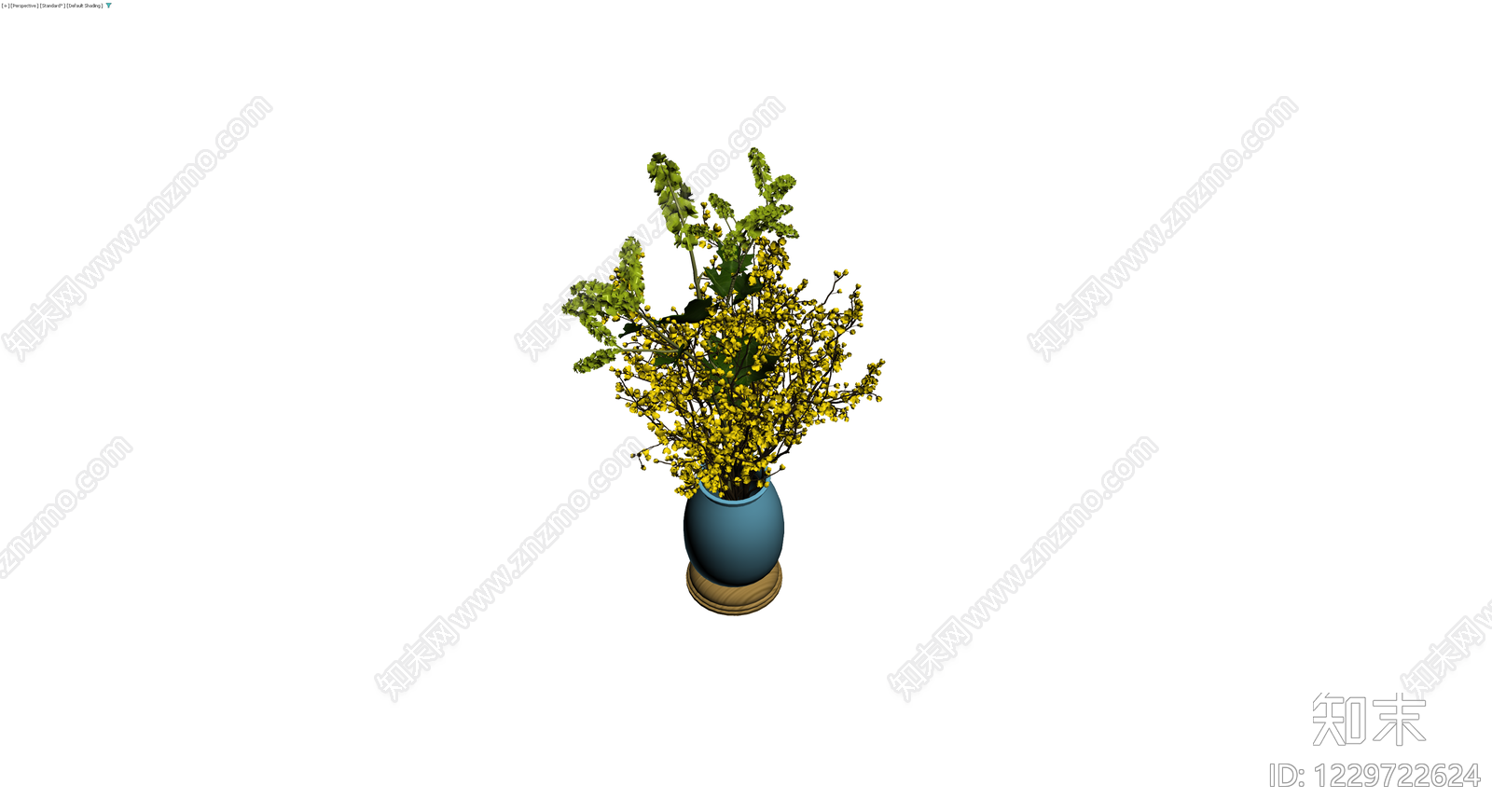 蓝色花瓶配黄色花束3D模型下载【ID:1229722624】