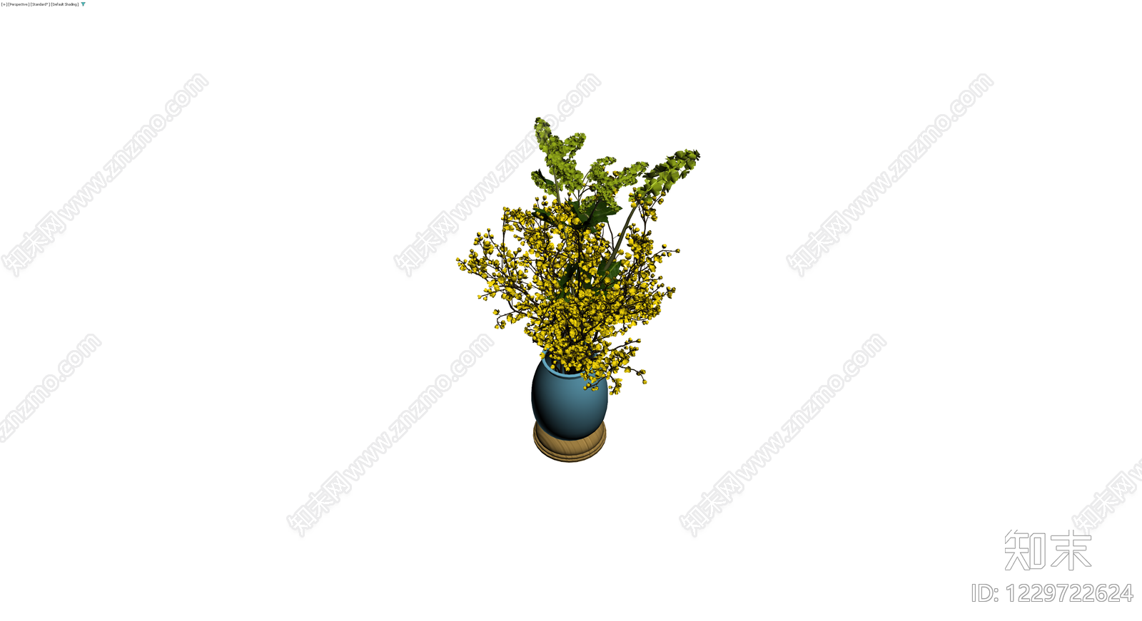 蓝色花瓶配黄色花束3D模型下载【ID:1229722624】
