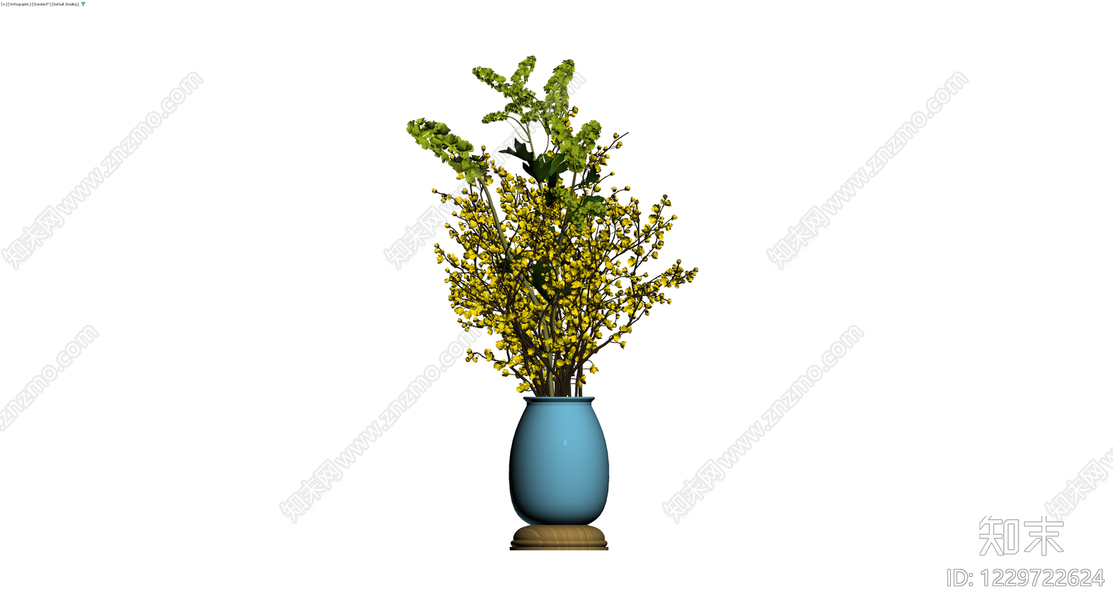 蓝色花瓶配黄色花束3D模型下载【ID:1229722624】