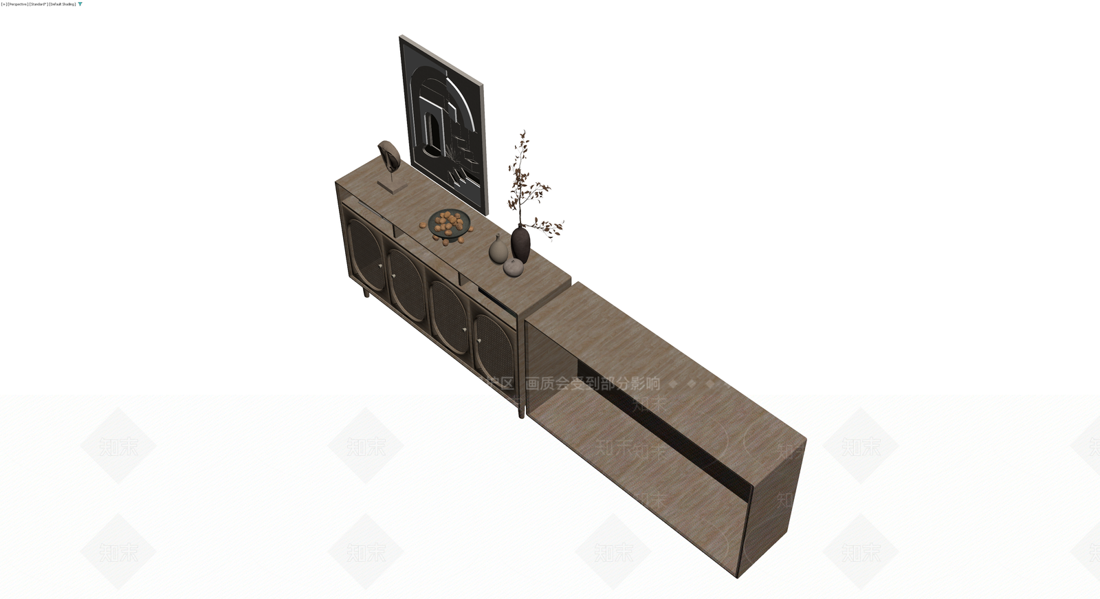 木质组合柜体与装饰摆件3D模型下载【ID:1230173422】