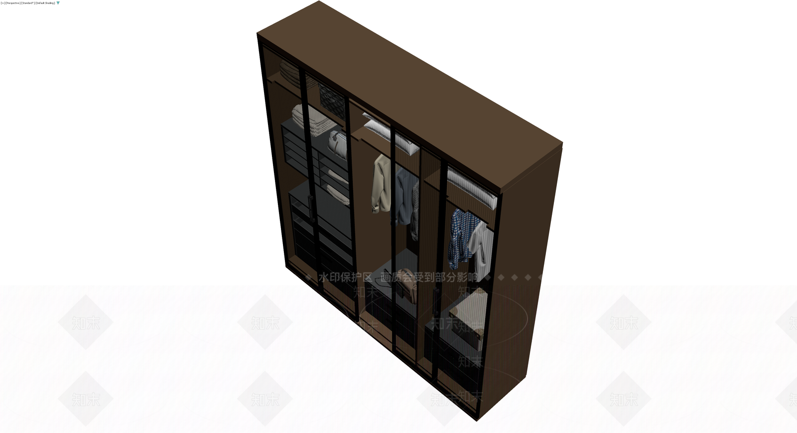 深褐色玻璃门衣柜3D模型下载【ID:1229887527】