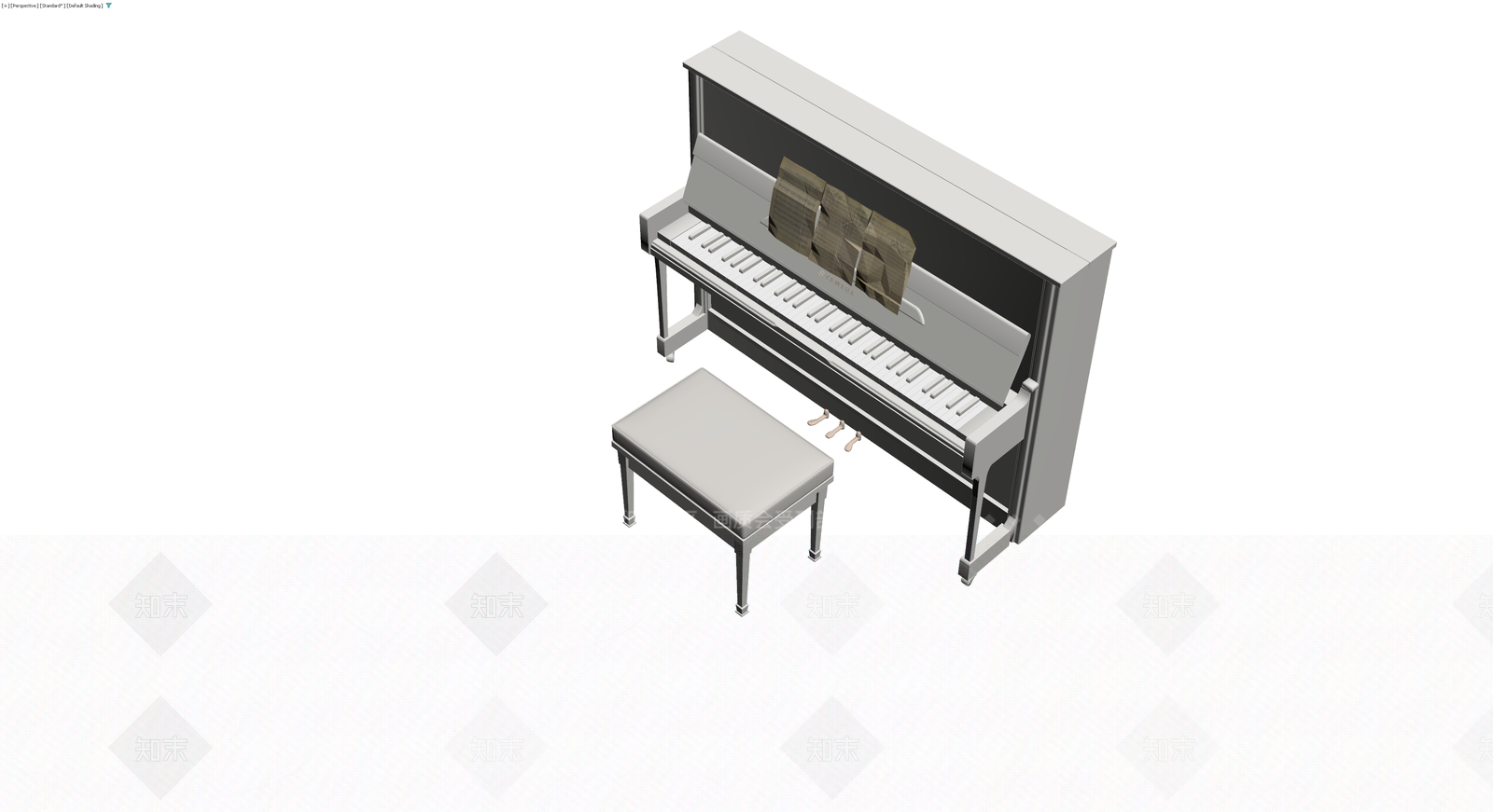 白色立式钢琴及琴凳组合3D模型下载【ID:1229950768】