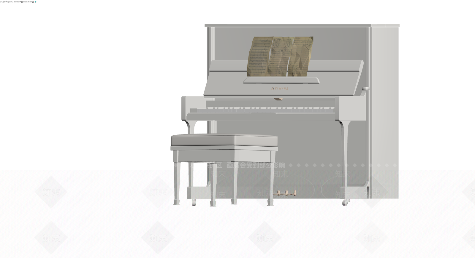 白色立式钢琴及琴凳组合3D模型下载【ID:1229950768】