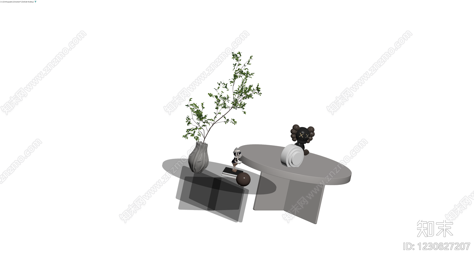 组合茶几与摆件场景3D模型下载【ID:1230827207】