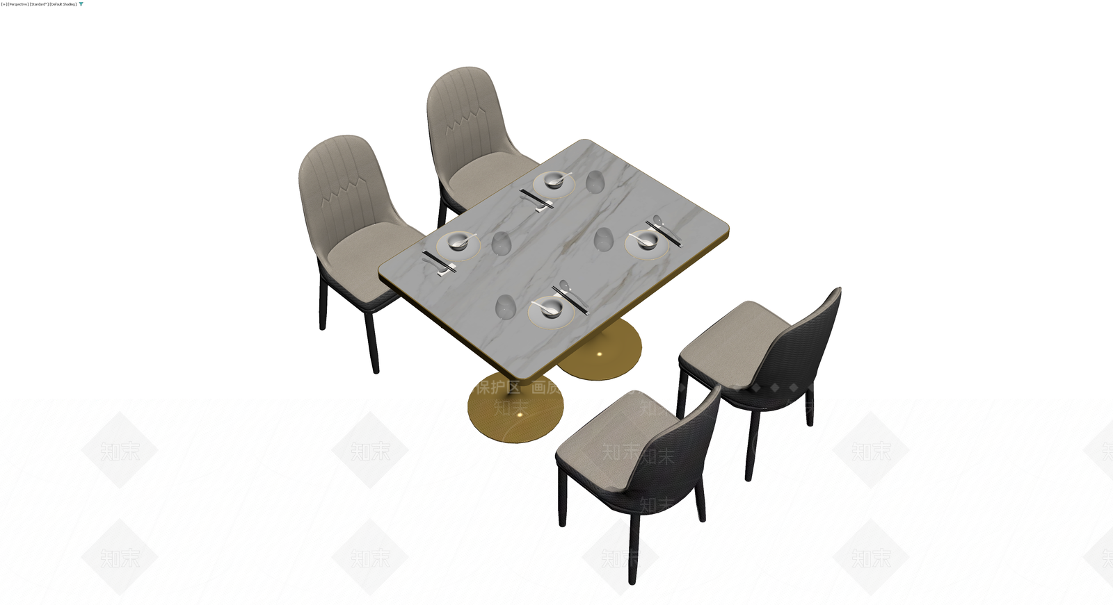 大理石餐桌椅组合3D模型下载【ID:1230592789】