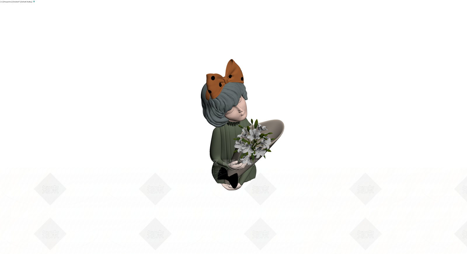 灰模手持花束人物雕塑3D模型下载【ID:1230748541】