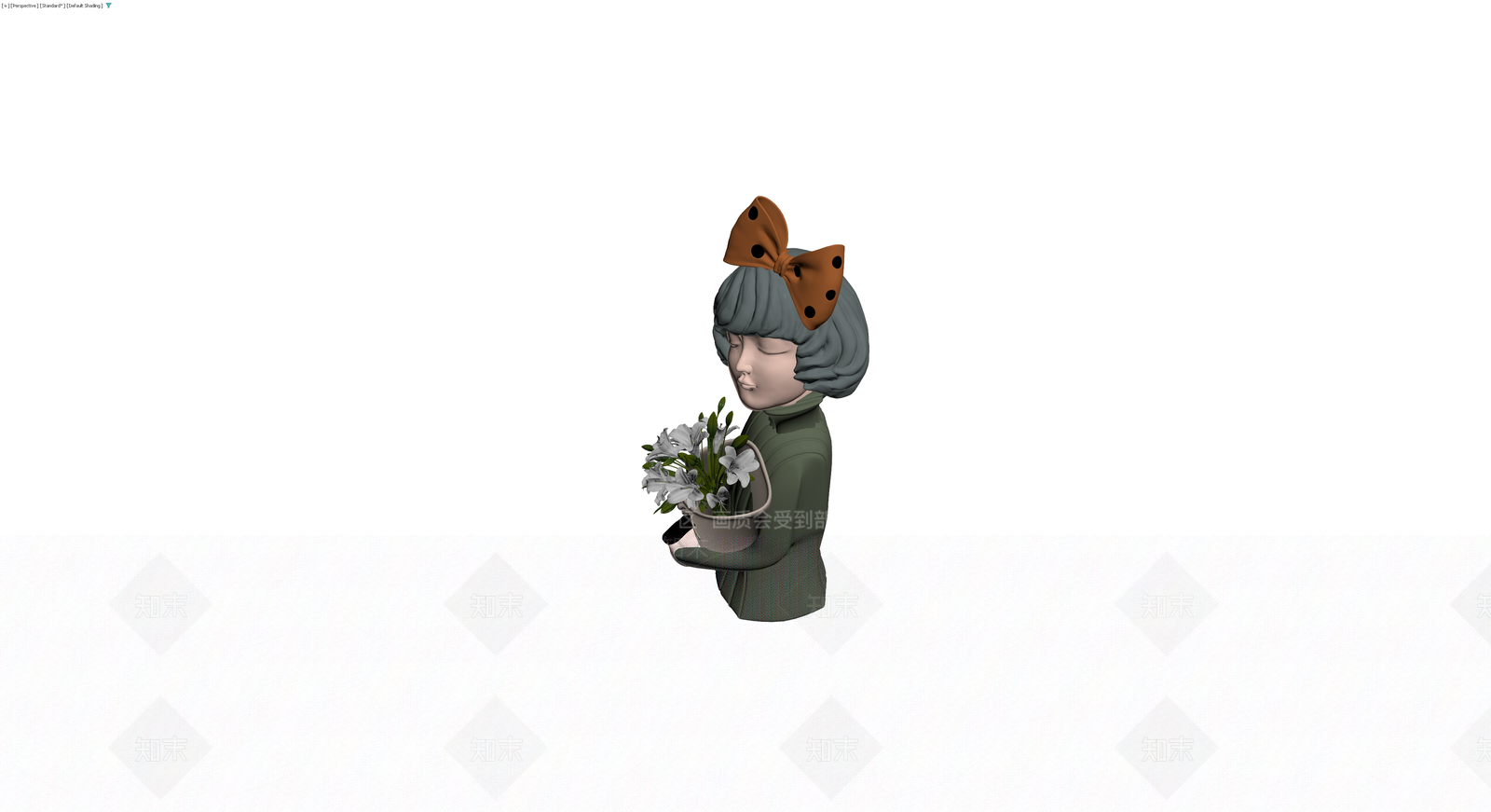 灰模手持花束人物雕塑3D模型下载【ID:1230748541】
