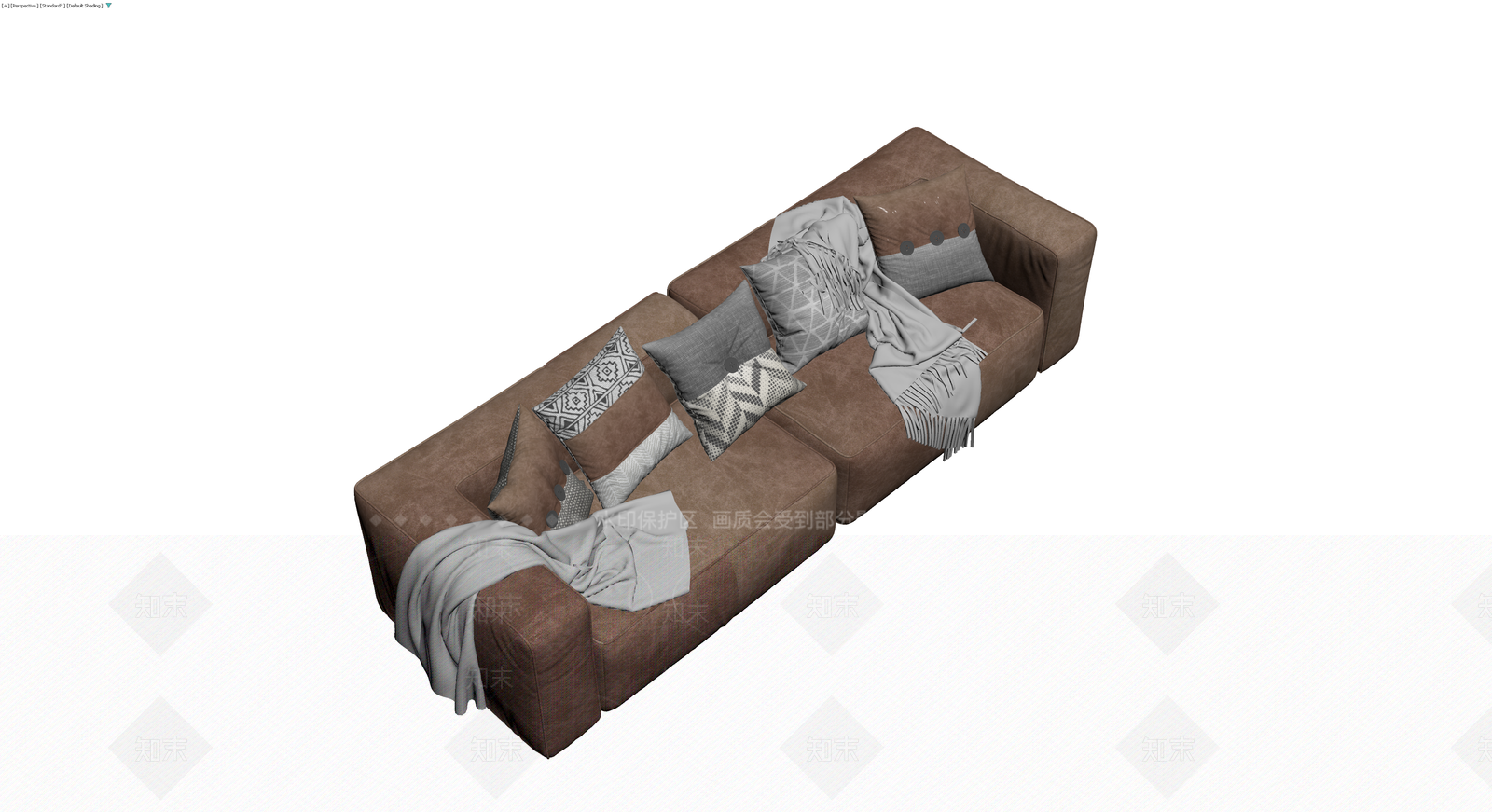 棕色组合沙发带抱枕3D模型下载【ID:1230677488】