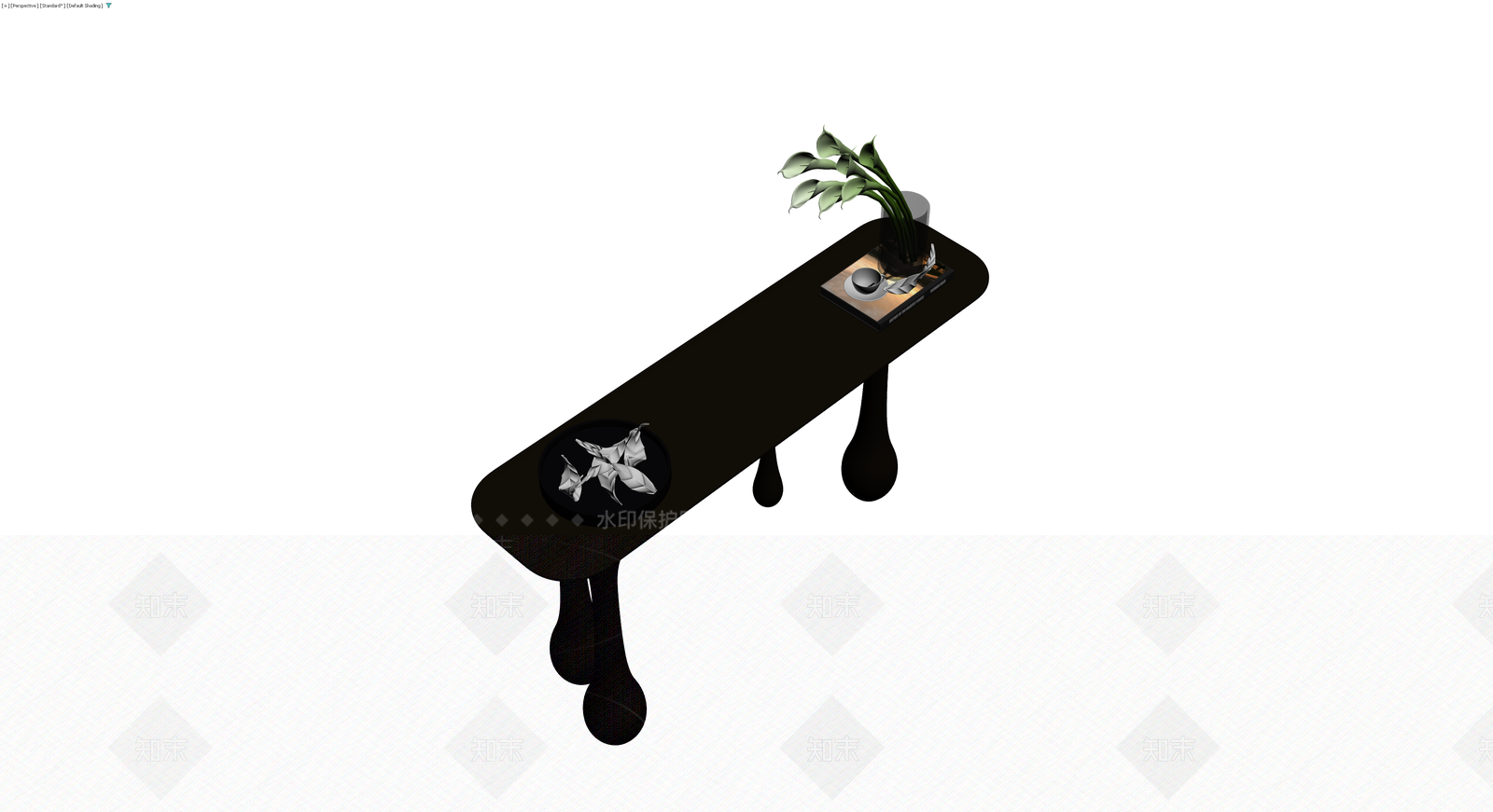黑色造型边桌及装饰组合3D模型下载【ID:1230430261】