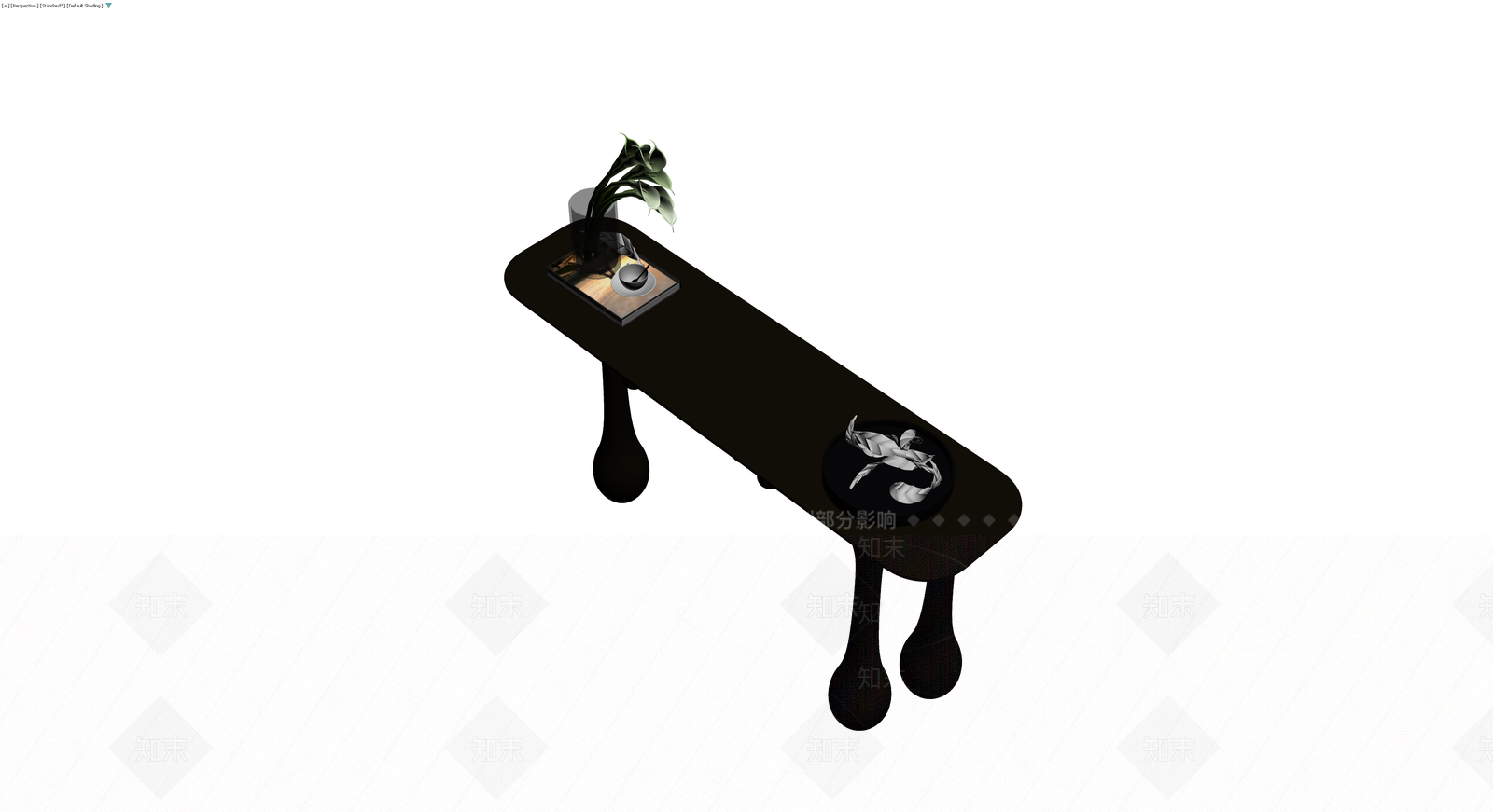 黑色造型边桌及装饰组合3D模型下载【ID:1230430261】