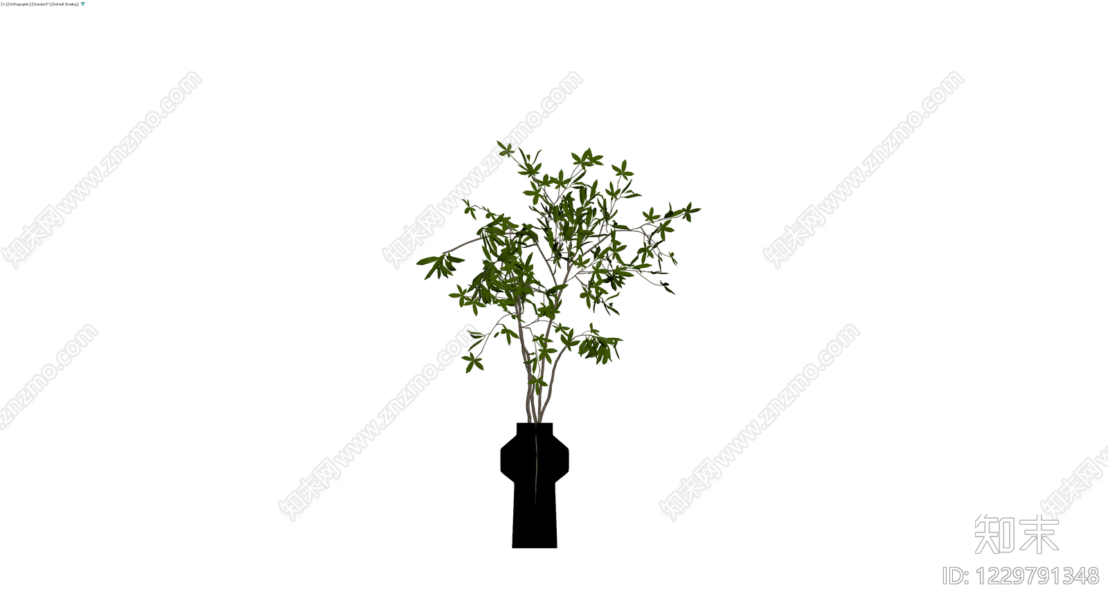 黑色花瓶插绿植3D模型下载【ID:1229791348】