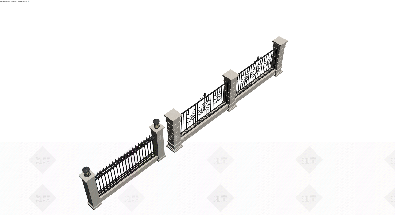 庭院铁艺栏杆组合3D模型下载【ID:1229881204】