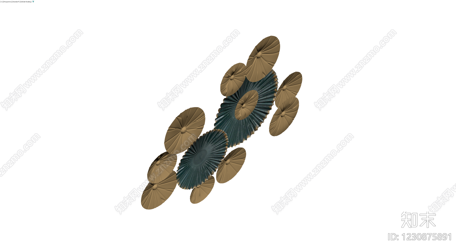 蓝棕配色装饰扇组合3D模型下载【ID:1230875891】