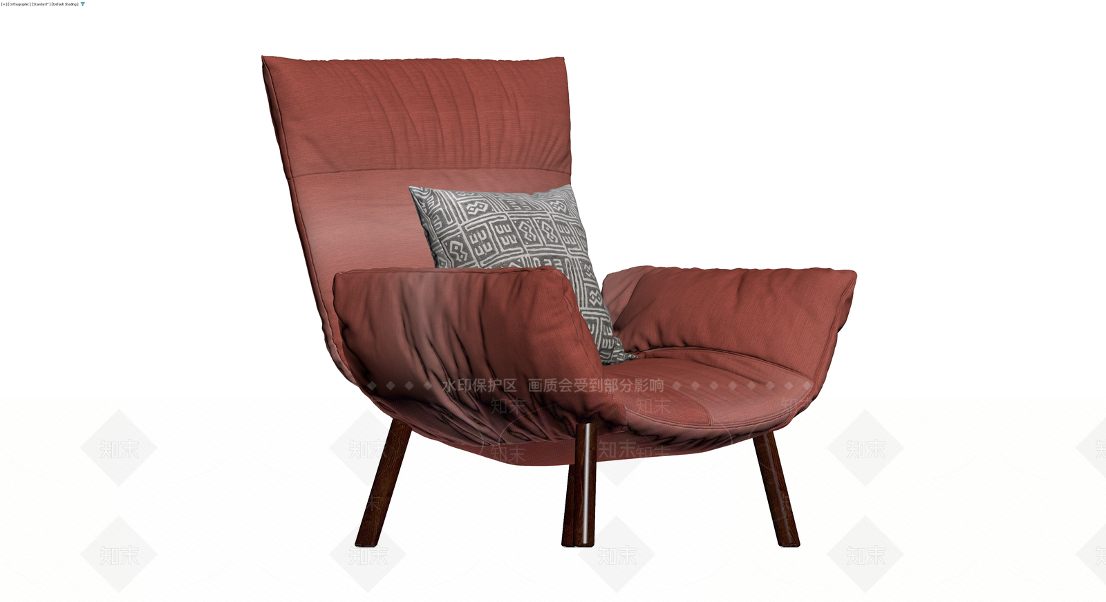 红褐色布艺单人沙发3D模型下载【ID:1230320775】