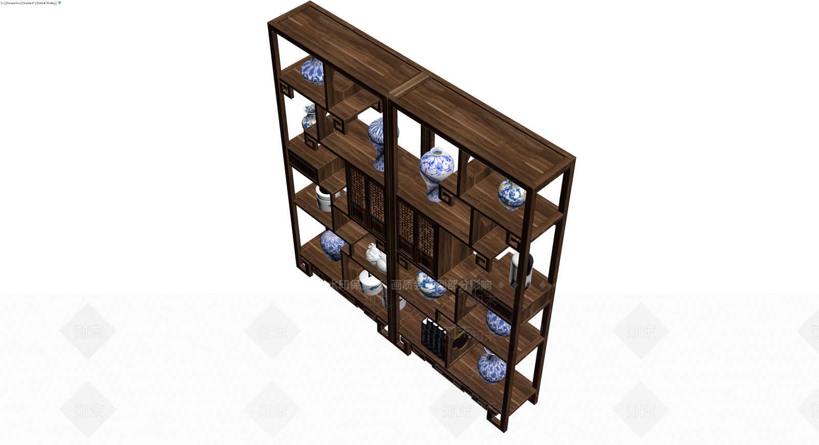 中式青花瓷博古架3D模型下载【ID:1229664303】